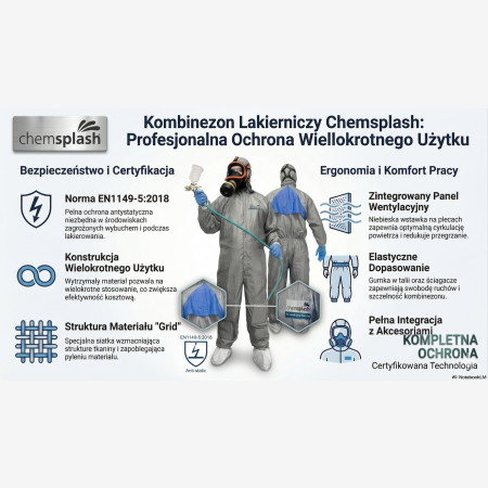 Chemsplash RPS 2788 Kombinezon wielokrotnego użytku do malowania natryskowego, antystatyczny
