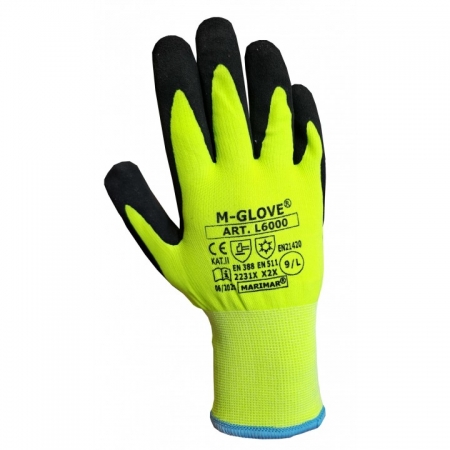 M-GLOVE L6000 2231X X2X Rękawice ochronne ocieplane wykonane z żółtej dzianiny poliestrowej powlekane spienionym lateks